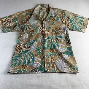 Islander Men's Small‎ Tropical Pineapple Cotton Camp Shirt Tan Short Sleeve